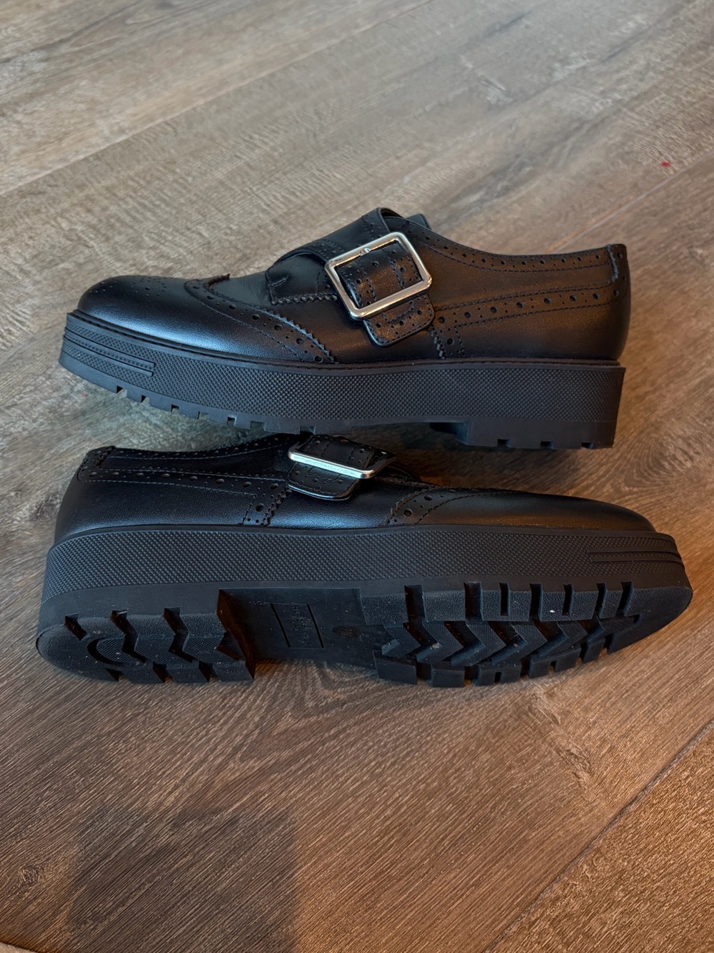 Marc Fisher Black Leather Lug Sole Buckle Loafers Size 7M